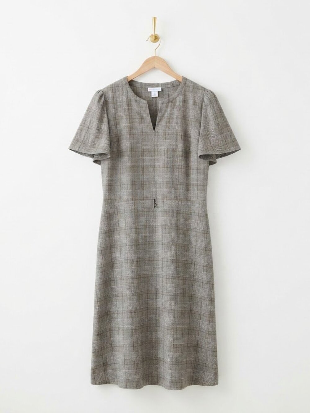 Glen Check Plaid Midi Dress Size 14 Gray Multi Career Office Dark Academia Chic